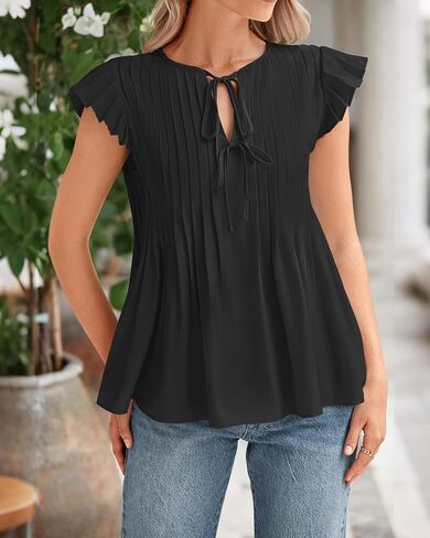 BTFBM Women Summer Casual Shirt 2025 Resort Outfits Ruffle Cap Sleeve Front Bow Tie Tops Loose Flowy Beach Blouse Shirts in Saudi Arabia
