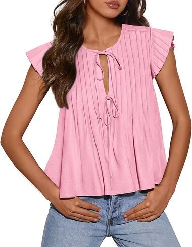 BTFBM المرأة الصيف قميص غير رسمي 2025 ملابس المنتجع كشكش كم كاب الجبهة ربطة القوس فيونكة القمم فضفاضة فلوي الشاطئ بلوزة قمصان in Kuwait