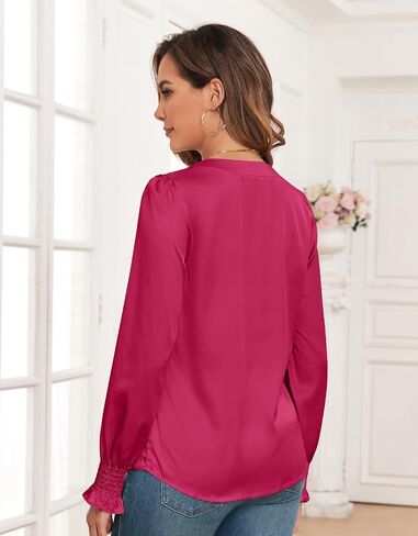 ZAFUL Womens Going Out Satin Tops 2025 Vintage Cute Bow V Neck Silky Blouse Y2K Puff Sleeve Work Shirts in Saudi Arabia