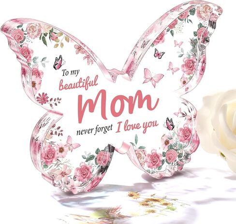 Eletorot Gifts for Mom from Daughter: Unique Mom Birthday Gifts, Butterfly-Shaped Acrylic Keepsake Mom Gifts from Daughter Son, 5x3.8 inch Mothers Day Christmas Gifts for Mom in Saudi Arabia