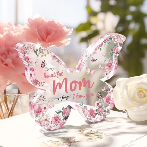 Eletorot Gifts for Mom from Daughter: Unique Mom Birthday Gifts, Butterfly-Shaped Acrylic Keepsake Mom Gifts from Daughter Son, 5x3.8 inch Mothers Day Christmas Gifts for Mom in Saudi Arabia