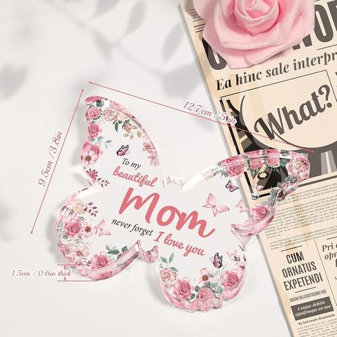 Eletorot Gifts for Mom from Daughter: Unique Mom Birthday Gifts, Butterfly-Shaped Acrylic Keepsake Mom Gifts from Daughter Son, 5x3.8 inch Mothers Day Christmas Gifts for Mom in Saudi Arabia