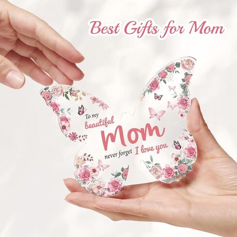 Eletorot Gifts for Mom from Daughter: Unique Mom Birthday Gifts, Butterfly-Shaped Acrylic Keepsake Mom Gifts from Daughter Son, 5x3.8 inch Mothers Day Christmas Gifts for Mom in Saudi Arabia