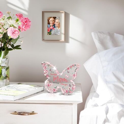 Eletorot Gifts for Mom from Daughter: Unique Mom Birthday Gifts, Butterfly-Shaped Acrylic Keepsake Mom Gifts from Daughter Son, 5x3.8 inch Mothers Day Christmas Gifts for Mom in Saudi Arabia