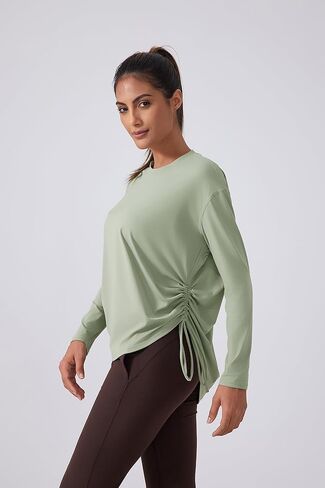altiland Drawstring Side Ruched Long Sleeve Workout Shirts for Women, Buttery Soft Running Gym Athletic Yoga Tops Loose Fit in Kuwait