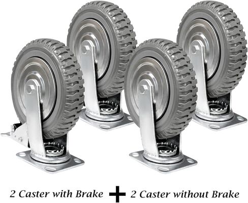 6 Inch Caster Wheels Heavy Duty Polyurethane Offroad Casters Set of 4 Swivel Plate Caster with 2 Brake Industrial Locking Wheels, Load Bearing 1653lbs in Saudi Arabia