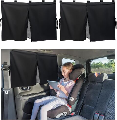 2 Pack Car Window Shade, Strong Magnetic Double Layer Car Side Window Curtain for Heat/UV Protection, Vehicle Sunshades Window Cover for Baby & Kids, Universal Car Accessories (Black) in Kuwait