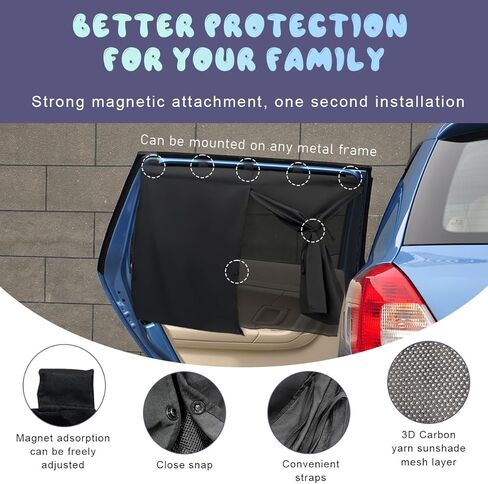 عبوتان من ظلال نافذة السيارة، ستارة نافذة جانبية للسيارة مغناطيسية قوية بطبقة مزدوجة للحماية من الحرارة/الأشعة فوق البنفسجية، غطاء نافذة مظلات السيارة للأطفال والرضع، ملحقات السيارة العالمية (أسود) in Kuwait
