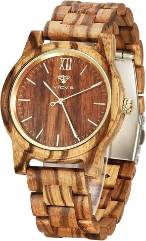 Wooden Watches for Men and Women, Natural Walnut/Olive Wood Japanese Quartz Chronograph, Adjustable Strap, Military Sports and Leisure in Kuwait