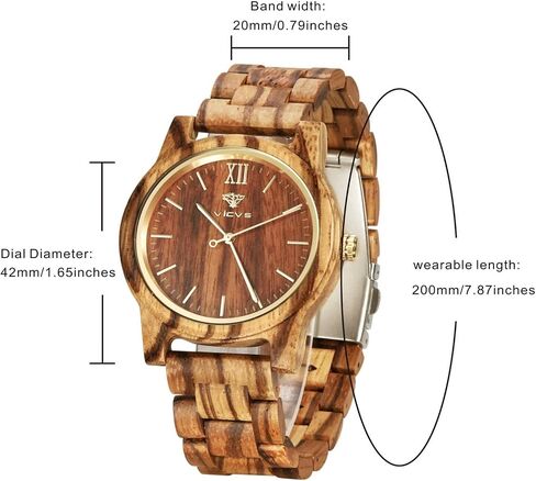 Wooden Watches for Men and Women, Natural Walnut/Olive Wood Japanese Quartz Chronograph, Adjustable Strap, Military Sports and Leisure in Kuwait