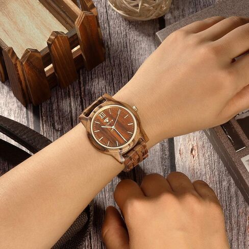 Wooden Watches for Men and Women, Natural Walnut/Olive Wood Japanese Quartz Chronograph, Adjustable Strap, Military Sports and Leisure in Kuwait