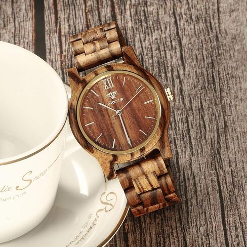 Wooden Watches for Men and Women, Natural Walnut/Olive Wood Japanese Quartz Chronograph, Adjustable Strap, Military Sports and Leisure in Kuwait
