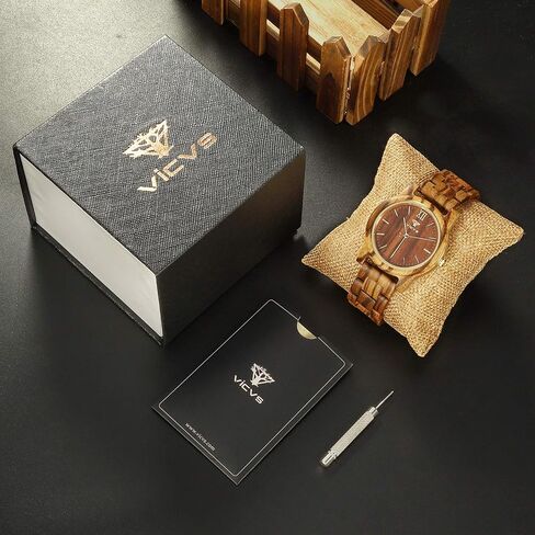 Wooden Watches for Men and Women, Natural Walnut/Olive Wood Japanese Quartz Chronograph, Adjustable Strap, Military Sports and Leisure in Kuwait