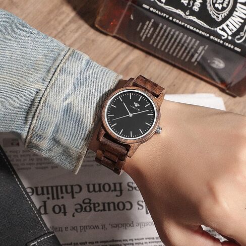 ساعات خشبية للرجال والنساء، كرونوغراف كوارتز ياباني من خشب الجوز/الزيتون الطبيعي، حزام قابل للتعديل، الرياضات العسكرية والترفيهية in Kuwait