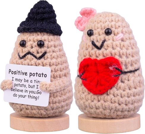2PCS Funny Positive Life Potato Gifts, Cute Knitted Potato Dolls with Wooden Base and Front Card. Emotional Support Valentine's Day Gifts for Him/Her for Women(A2) in Kuwait