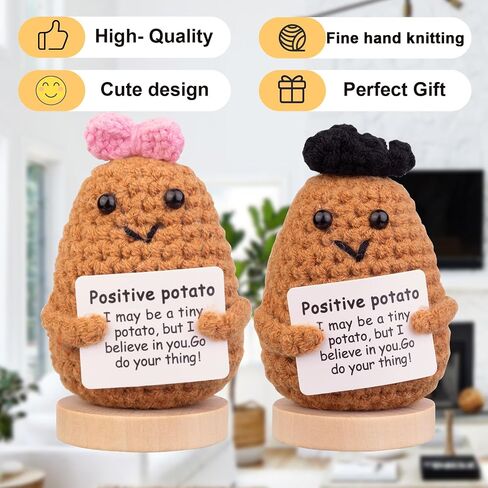 2PCS Funny Positive Life Potato Gifts, Cute Knitted Potato Dolls with Wooden Base and Front Card. Emotional Support Valentine's Day Gifts for Him/Her for Women(A2) in Kuwait
