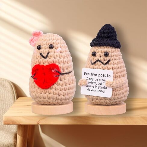 2PCS Funny Positive Life Potato Gifts, Cute Knitted Potato Dolls with Wooden Base and Front Card. Emotional Support Valentine's Day Gifts for Him/Her for Women(A2) in Kuwait