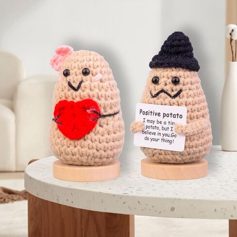 2PCS Funny Positive Life Potato Gifts, Cute Knitted Potato Dolls with Wooden Base and Front Card. Emotional Support Valentine's Day Gifts for Him/Her for Women(A2) in Kuwait