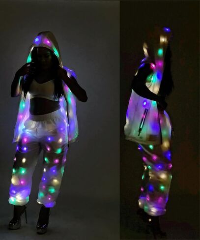 Mens Womens LED Flash Light Jacket Rave Hoodies Vest Couple Carnival Pants Party Xmas Fancy Dress Prefermence Costume in Saudi Arabia