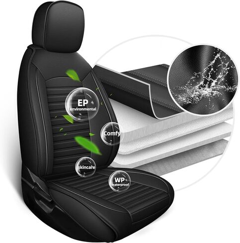 Seat Covers for Honda Civic 2016-2024 2025: Front Faux Leather Seat Covers Car Cushion Protector (2 Front Set, Black) in Kuwait