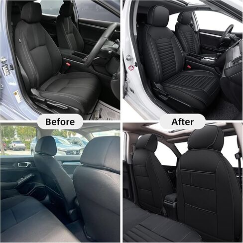 أغطية مقاعد Honda Civic 2016-2024 2025: أغطية مقاعد أمامية من الجلد الصناعي وواقي وسادة السيارة (مجموعتان أماميتان، أسود) in Saudi Arabia