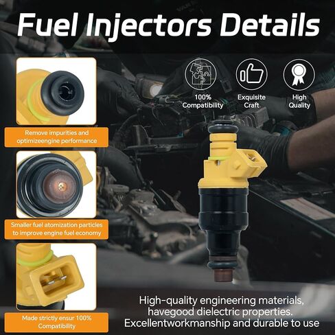 8 قطع من محاقن الوقود ذات 4 فتحات 0280150943 متوافقة مع Ford E-150/250/350/450، F-150/250/350 Super Duty، Mustang/Excursion، استبدال الجزء FOTZ-9F593-DA 0280150556 in Kuwait