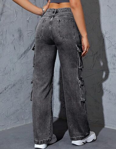 Kedera Women High Waist Denim Jeans Casual Pants Boyfriend Wide Leg Cargo Parachute Baggy Pants Trousers Streetwear in Kuwait