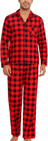 ENJOYNIGHT Mens 100% Cotton Flannel Pajamas Set Plaid Button Pjs Long Sleeve Sleepwear in Kuwait