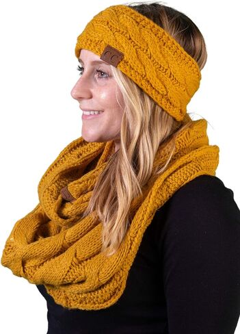 Funky Junque Women's Matching Set Cable Knit Fuzzy Lined Headwrap and Infinity Scarf in Saudi Arabia