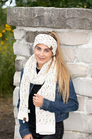 Funky Junque Women's Matching Set Cable Knit Fuzzy Lined Headwrap and Infinity Scarf in Saudi Arabia