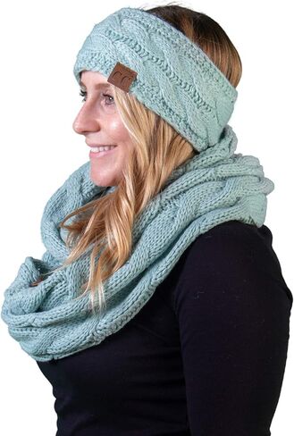 Funky Junque Women's Matching Set Cable Knit Fuzzy Lined Headwrap and Infinity Scarf in Saudi Arabia