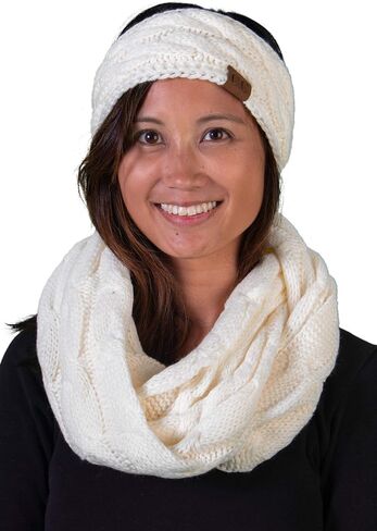 Funky Junque Women's Matching Set Cable Knit Fuzzy Lined Headwrap and Infinity Scarf in Saudi Arabia