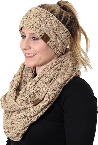 Funky Junque Women's Matching Set Cable Knit Fuzzy Lined Headwrap and Infinity Scarf in Saudi Arabia
