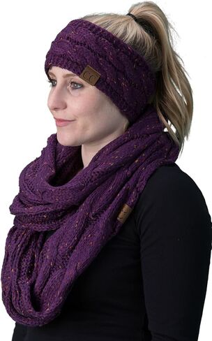 Funky Junque Women's Matching Set Cable Knit Fuzzy Lined Headwrap and Infinity Scarf in Saudi Arabia