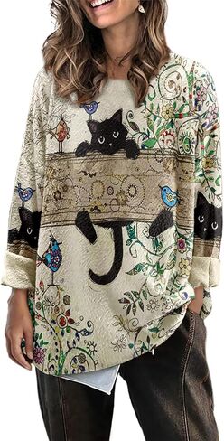 Womens Oversized Sweaters Fall 2024 Crewneck Knit Graphic Printed Pullover Sweater Tops Trendy Outfits in Kuwait