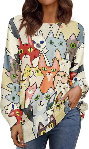 Womens Oversized Sweaters Fall 2024 Crewneck Knit Graphic Printed Pullover Sweater Tops Trendy Outfits in Kuwait