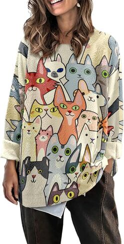 Womens Oversized Sweaters Fall 2024 Crewneck Knit Graphic Printed Pullover Sweater Tops Trendy Outfits in Kuwait