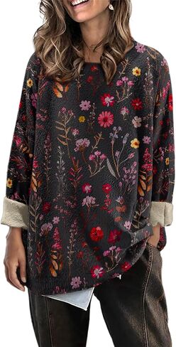 Womens Oversized Sweaters Fall 2024 Crewneck Knit Graphic Printed Pullover Sweater Tops Trendy Outfits in Kuwait