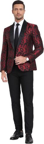 Men's Floral Embroidered Tuxedo Suit Jacket Luxury Paisley Wedding Blazer Dinner Suit for Men with Free Bowtie in Saudi Arabia