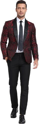 Men's Floral Embroidered Tuxedo Suit Jacket Luxury Paisley Wedding Blazer Dinner Suit for Men with Free Bowtie in Saudi Arabia