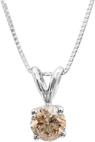 مجموعة Dazzlingrock قلادة سوليتير من الذهب الخالص عيار 14 قيراطًا مستديرة من الألماس والشمبانيا in Kuwait