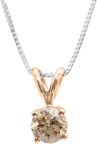 مجموعة Dazzlingrock قلادة سوليتير من الذهب الخالص عيار 14 قيراطًا مستديرة من الألماس والشمبانيا in Kuwait