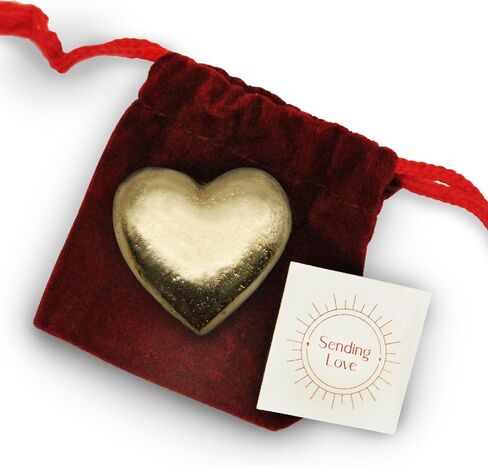Gold Heart Love Token Keepsake Lucky Charm - Pocket Get Well Soon, Thinking of You, Good Luck, Miss You Pendant - Cheer up, Comfort, Sympathy for Family, Friends, Men and Women in Saudi Arabia