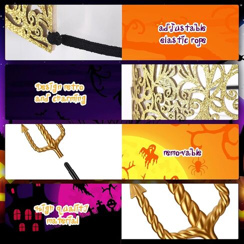 Halloween Long Women 20s Satin Gloves Tutu Dance Half Slip Skirt Crown Costume Head Piece Gold Trident Costume Set in Kuwait