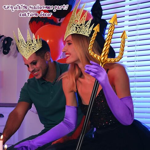 Halloween Long Women 20s Satin Gloves Tutu Dance Half Slip Skirt Crown Costume Head Piece Gold Trident Costume Set in Kuwait