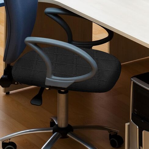 KALIONE Office Chair Cover Desk Chair Seat Cover, Elastic Stretch Chair Slipcovers Dining Room Desk Seat Cover, Removable Chair Seat Cushion Protector Slipcovers Kitchen Chair Protective(Black) in Saudi Arabia