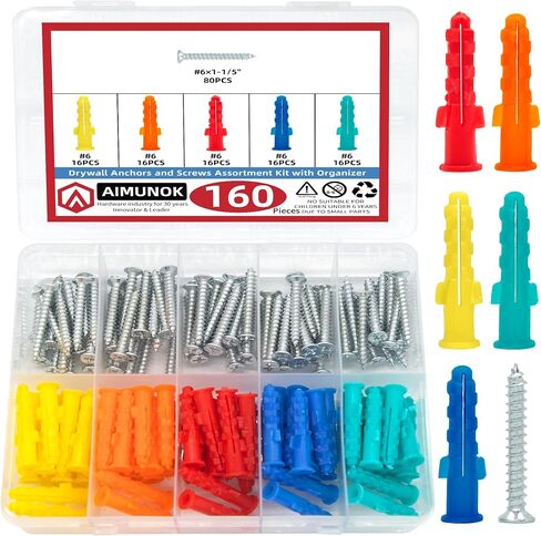 220PCS Drywall Anchors and Screws Kit, 110 Plastic Dry Wall Anchors & 110 Philips Flat Head Screws, 4 Sizes Wall Mount Screws and Anchor Set to Meet Different Needs. in Saudi Arabia