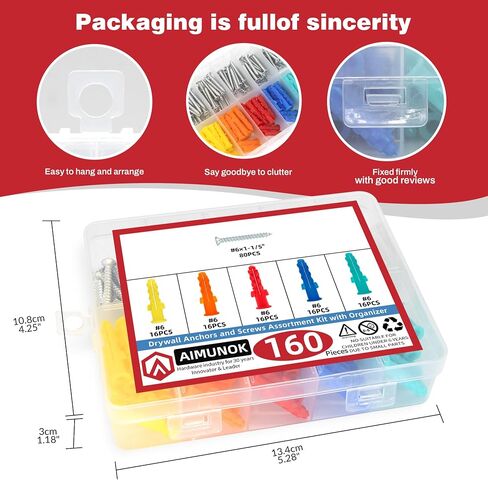 220PCS Drywall Anchors and Screws Kit, 110 Plastic Dry Wall Anchors & 110 Philips Flat Head Screws, 4 Sizes Wall Mount Screws and Anchor Set to Meet Different Needs. in Saudi Arabia