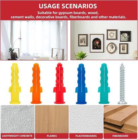 220PCS Drywall Anchors and Screws Kit, 110 Plastic Dry Wall Anchors & 110 Philips Flat Head Screws, 4 Sizes Wall Mount Screws and Anchor Set to Meet Different Needs. in Saudi Arabia