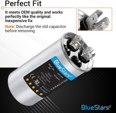 BlueStars 40+5 MFD uf 370 or 440 Volt VAC Round Dual Run Capacitor - Compatible for Air Conditioner or Heat Pump Condenser in Saudi Arabia